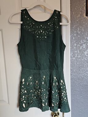 Anthropologie Brand KAS New York Sleeveless Dark Green Laser-Cut Tunic